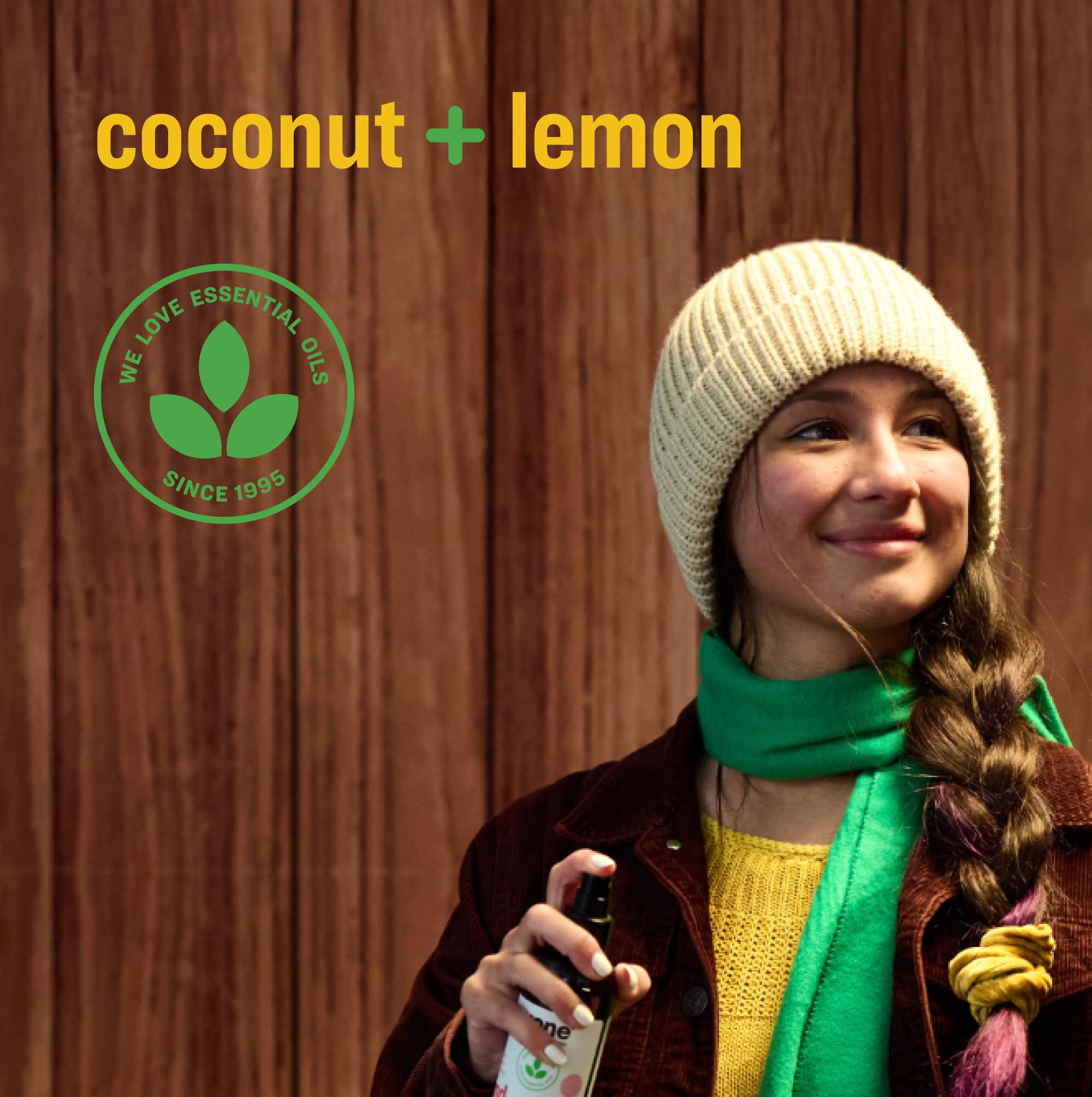 Everyone Hand Sanitizer Spray label closeup coconut lemon fragrance for quick refresh.