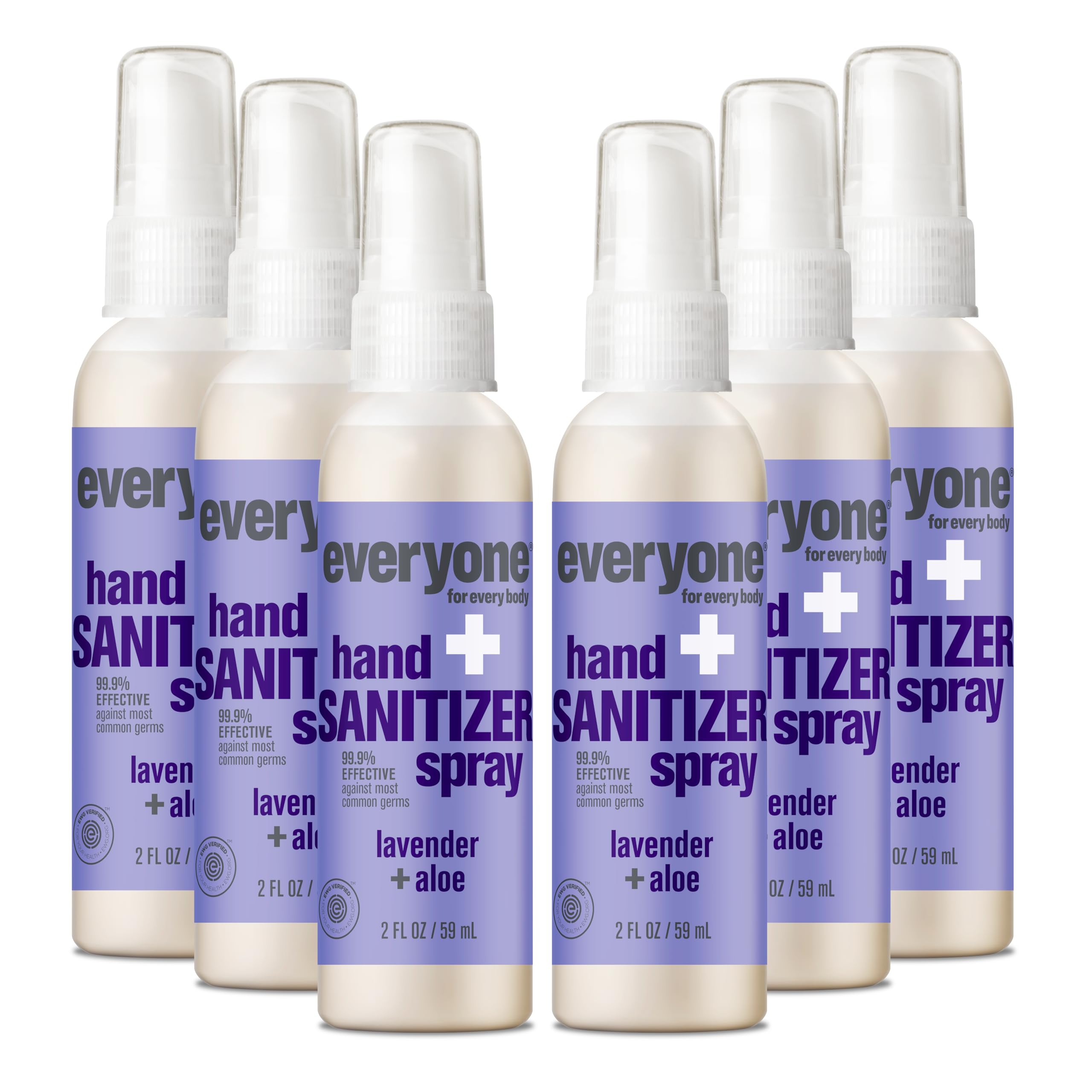 Everyone hand sanitizer spray lavender-aloe bottle front, showcasing calming scent and compact travel size.