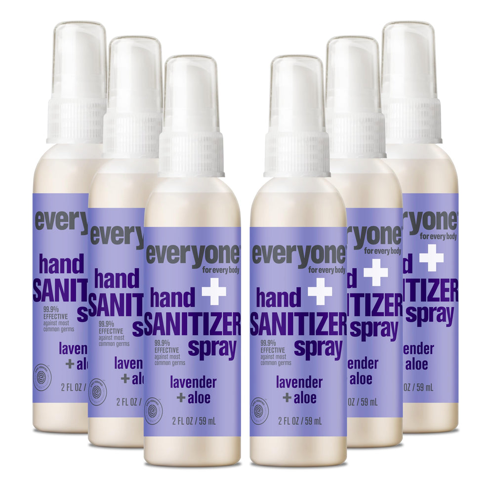 Everyone hand sanitizer spray lavender-aloe bottle front, showcasing calming scent and compact travel size.
