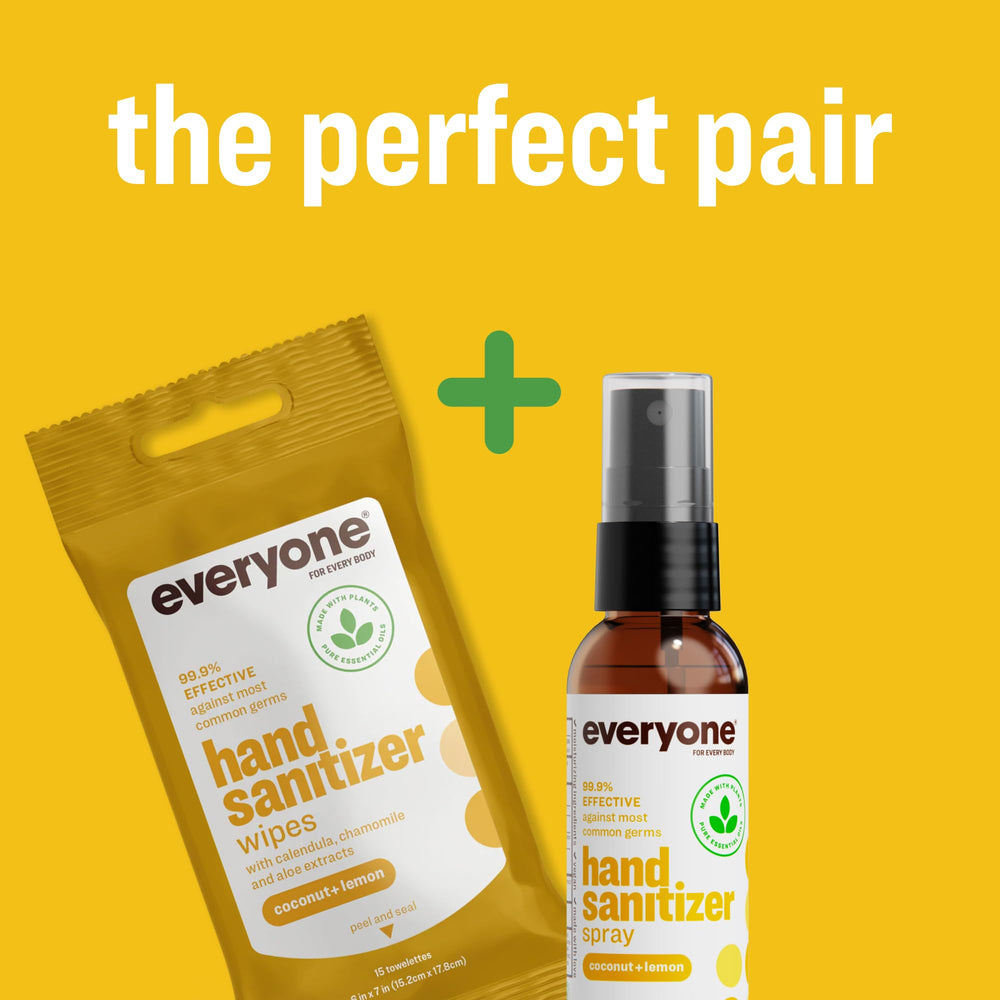 Everyone Hand Sanitizer Spray six-pack product shot with coconut lemon aroma.