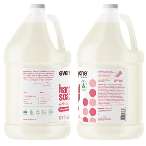 Everyone hand soap dispenser pouring action ideal for quick refills.