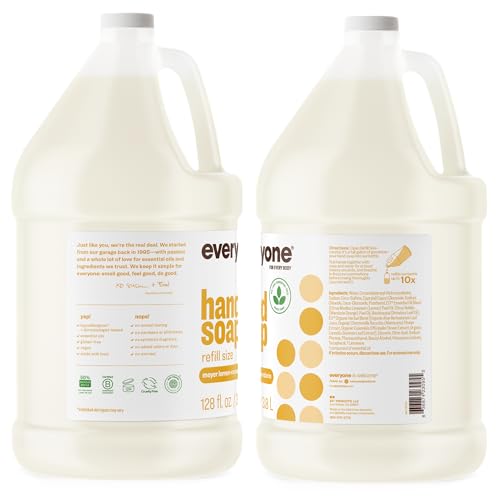 Pourable gallon demonstrates convenient refill option for kitchen and bathroom.