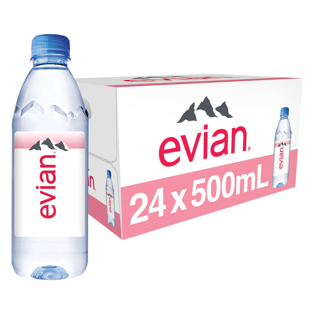 evian 500ml bottle in a 24-pack for convenient hydration on the go