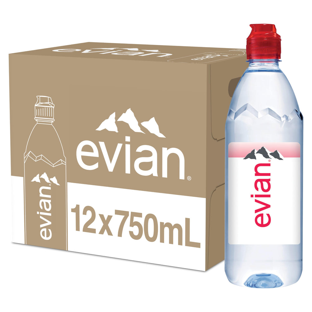evian natural spring water 750ml bottle with clear label for daily hydration