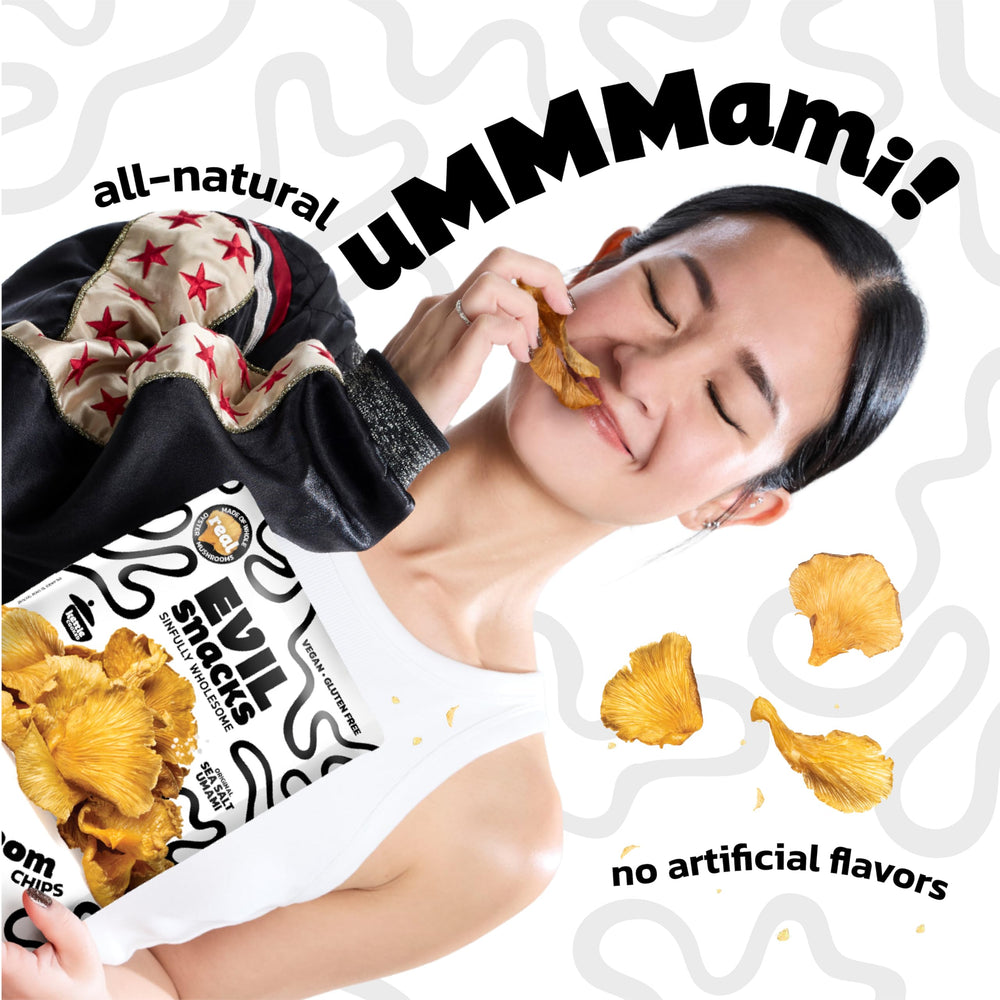 EVIL SNACKS serving bowl image emphasizing sharing and savory crunch.