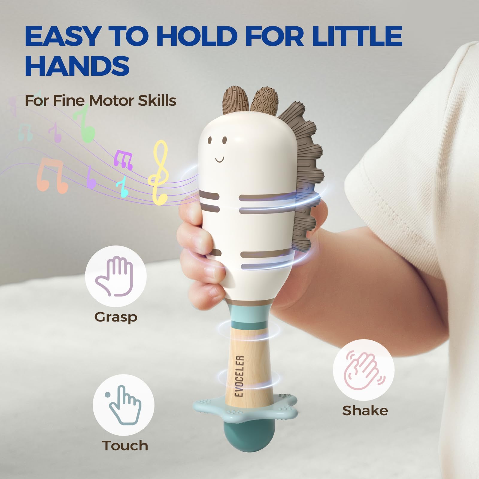 Evoceler travel-friendly rattle set fits strollers and diaper bags.