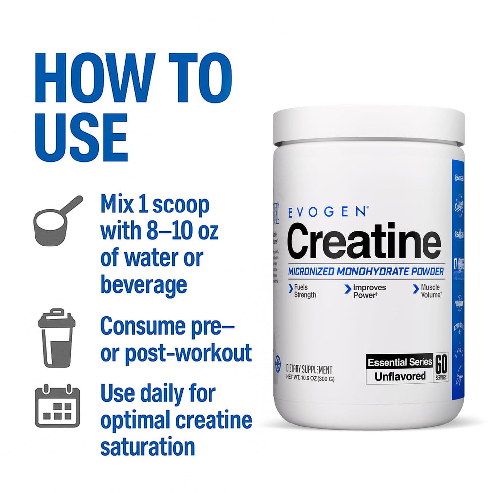 Evogen Creatine Monohydrate bottle with training gear in a gym setting