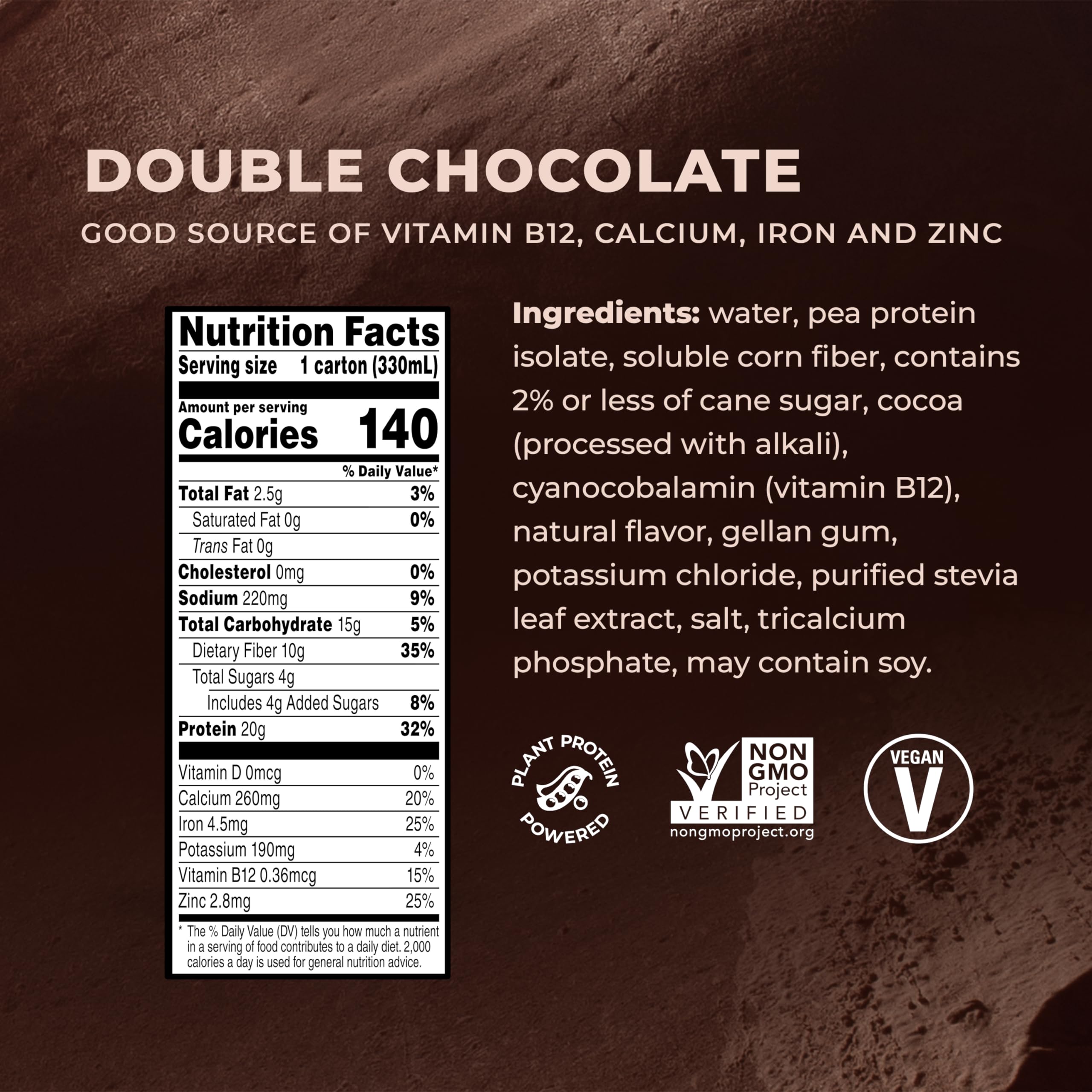 Evolve plant-based protein ingredients close-up highlighting clean formula.
