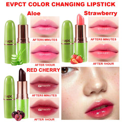 evpct aloe lipstick with moisturizing film forms on lips.