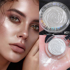 evpct Pearl White Silver highlighter palette on cheekbone adds dimension and lift