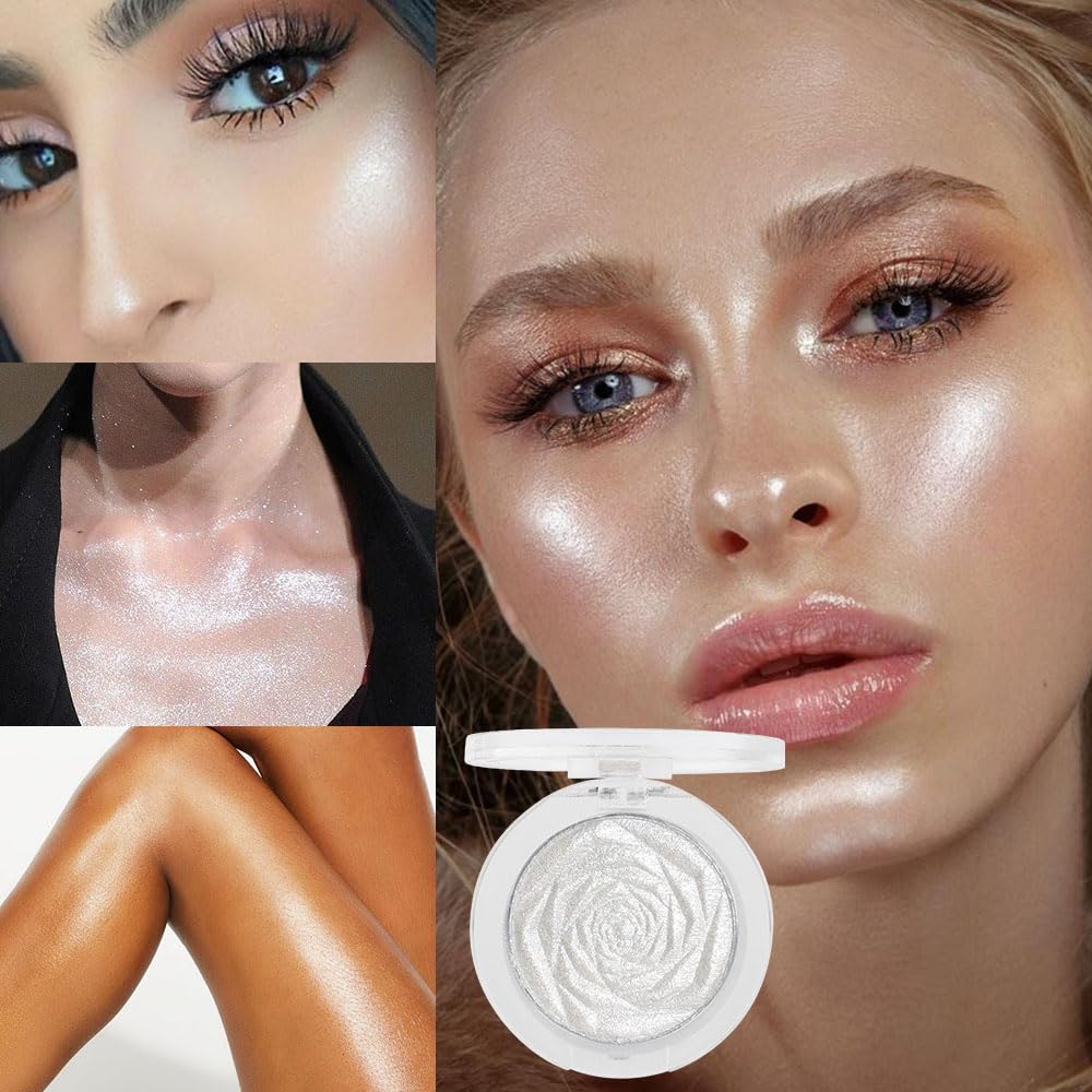 evpct Pearl White Silver highlighter palette swirl highlights glittery powder for a brilliant glow