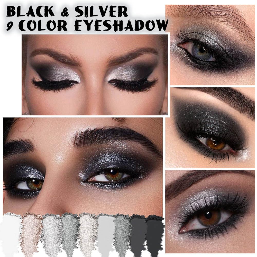 evpct silver gray glitter eyeshadow palette close-up pan highlights bold shimmer