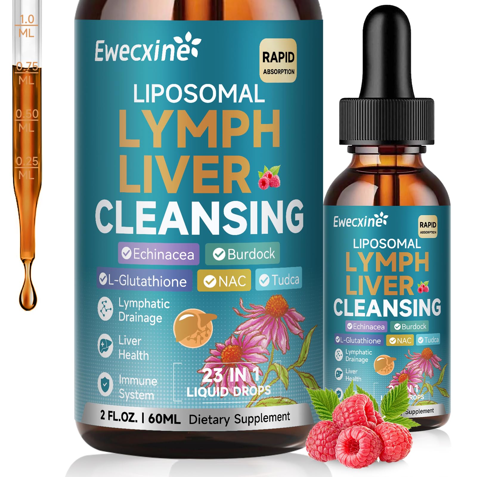 Ewecxine liposomal lymph drainage bottle on desk for daily balance.