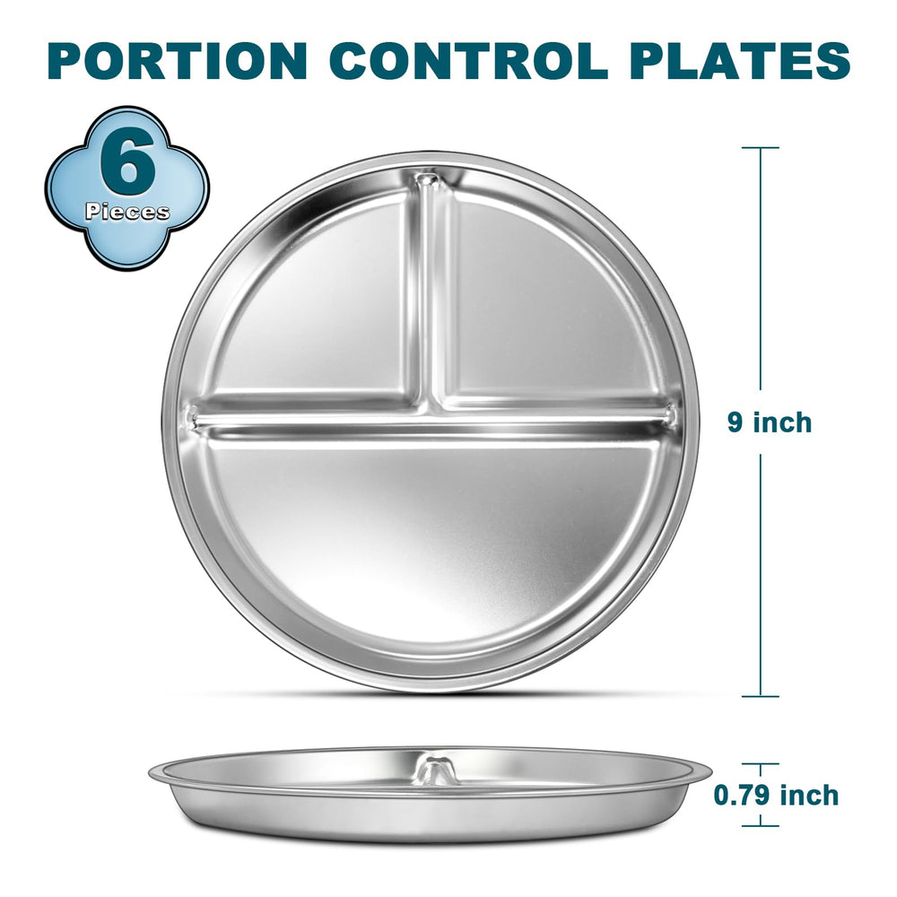 EWFEN divided three-section plate shows balanced portions for kids during lunch and dinner.