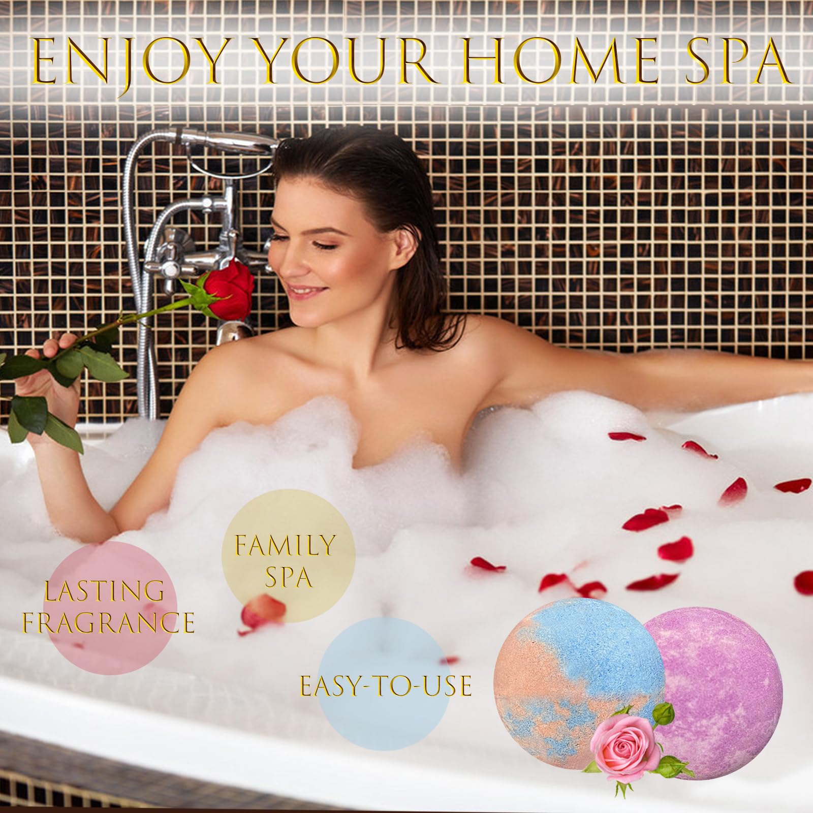 Excalla bath bombs gift set bubbles image highlights rich foam.