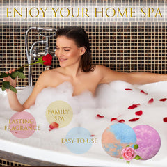 Excalla bath bombs gift set bubbles image highlights rich foam.
