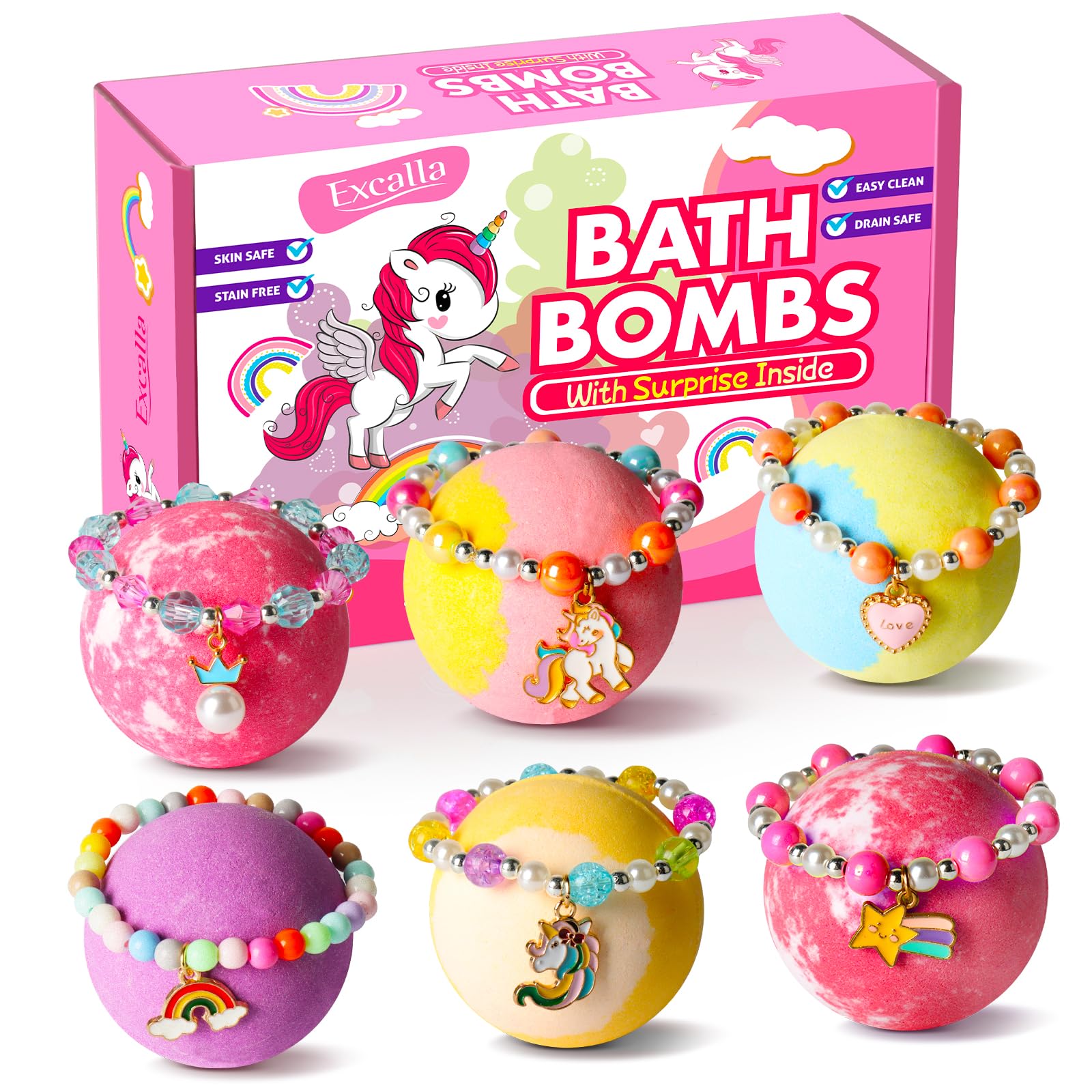 Excalla bath bombs with surprise inside unveil unicorn bracelets for kids