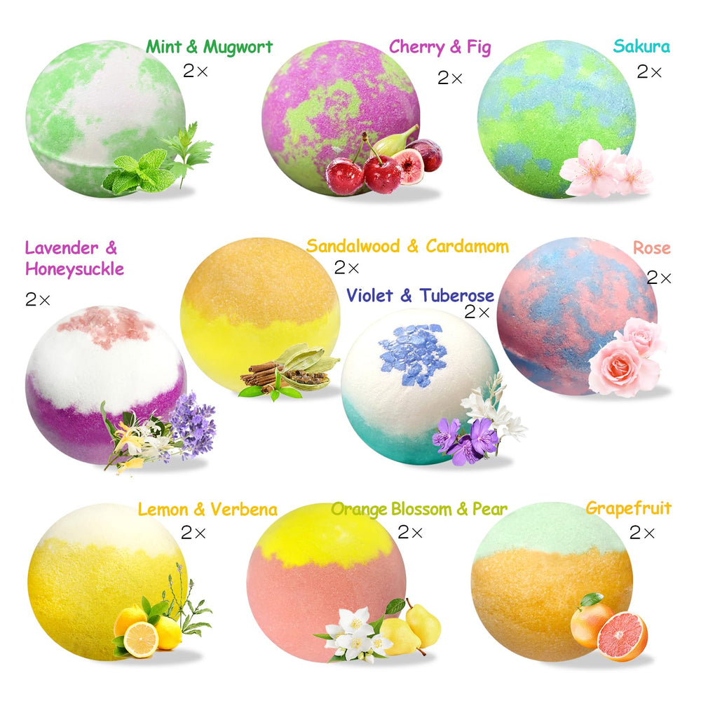 Excalla Lavender Honeysuckle bath bomb calms muscles during a soothing soak.