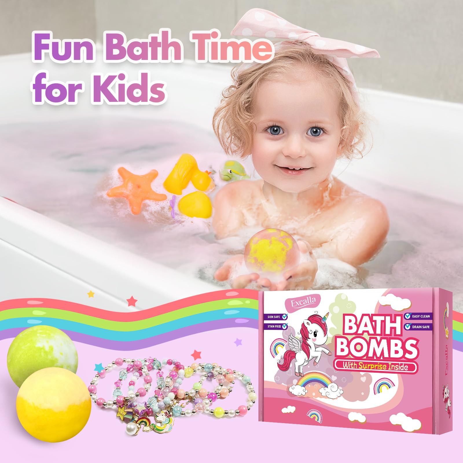 Excalla blueberry scent bath bomb with vivid color and comforting aroma