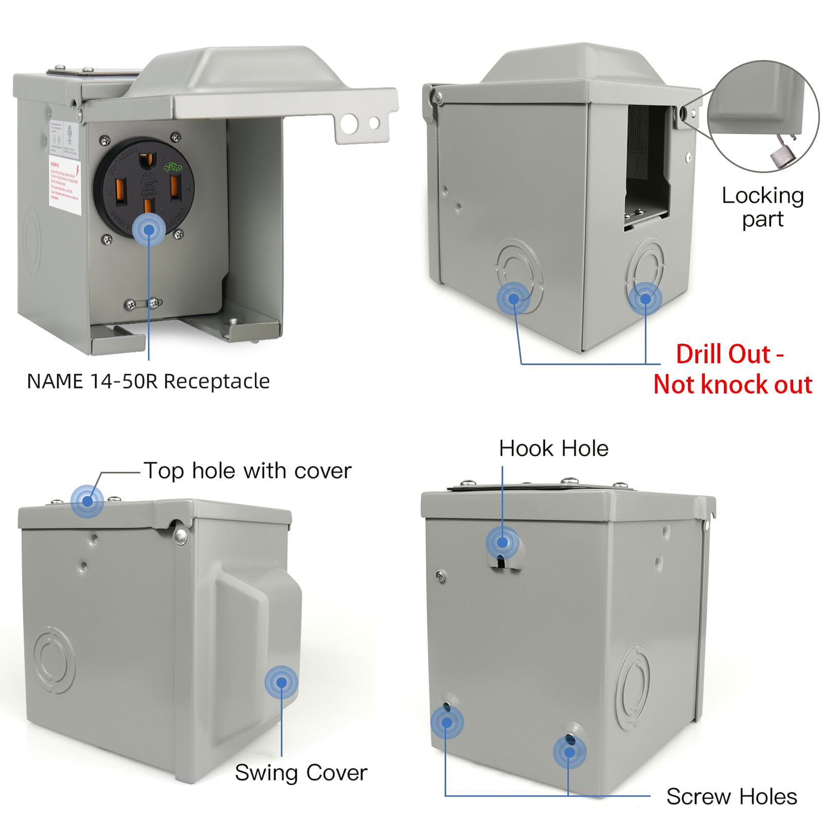 EXCELFU EV outlet with lockable door close-up demonstrating tamper-resistant safety