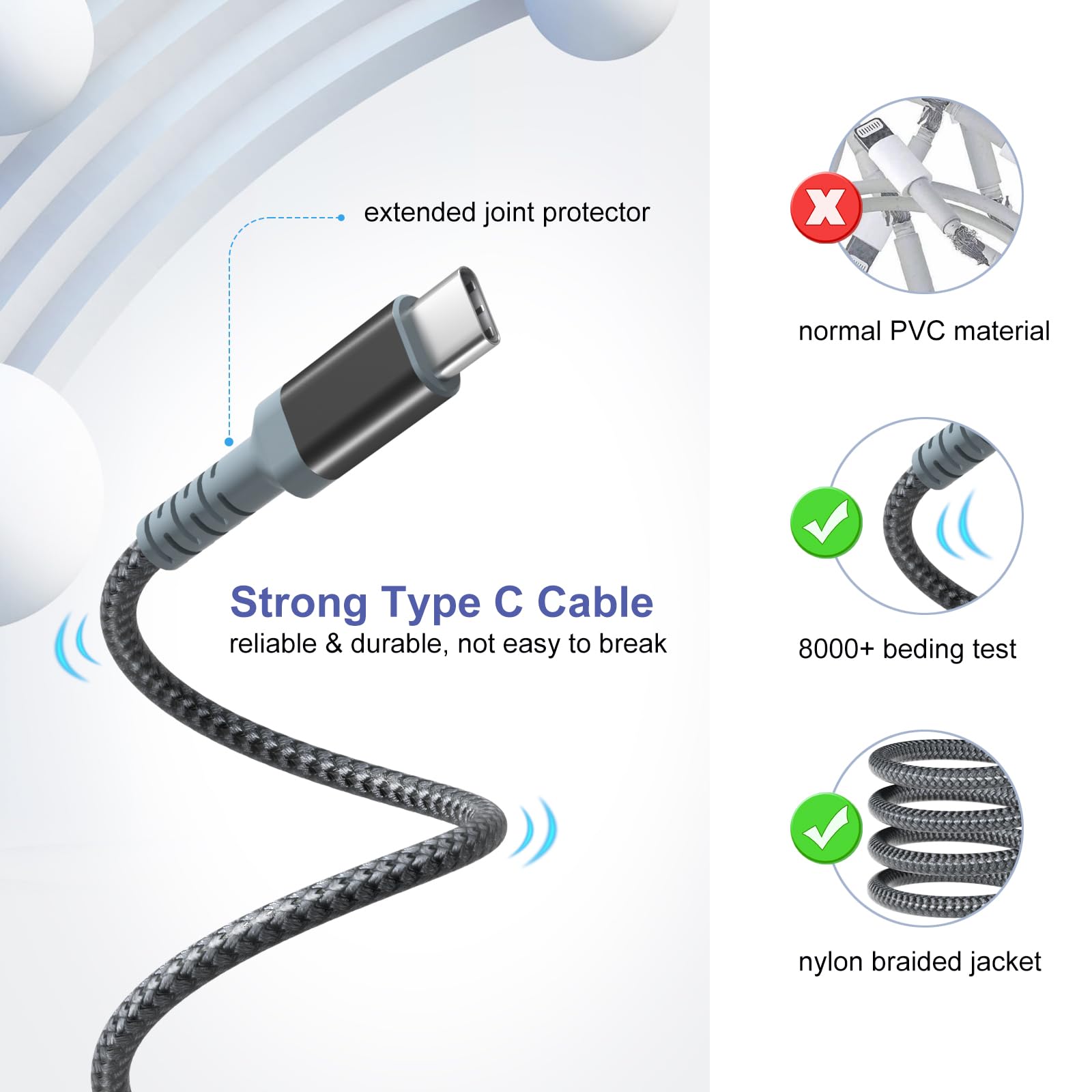 Excgood nylon braided USB-C cable close-up highlighting durability