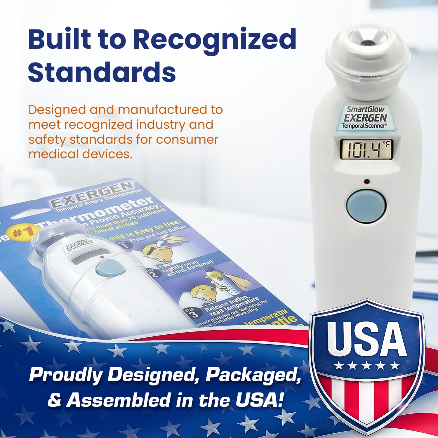 Exergen TAT-2000C family-friendly forehead scan supports kids and adults with gentle use.