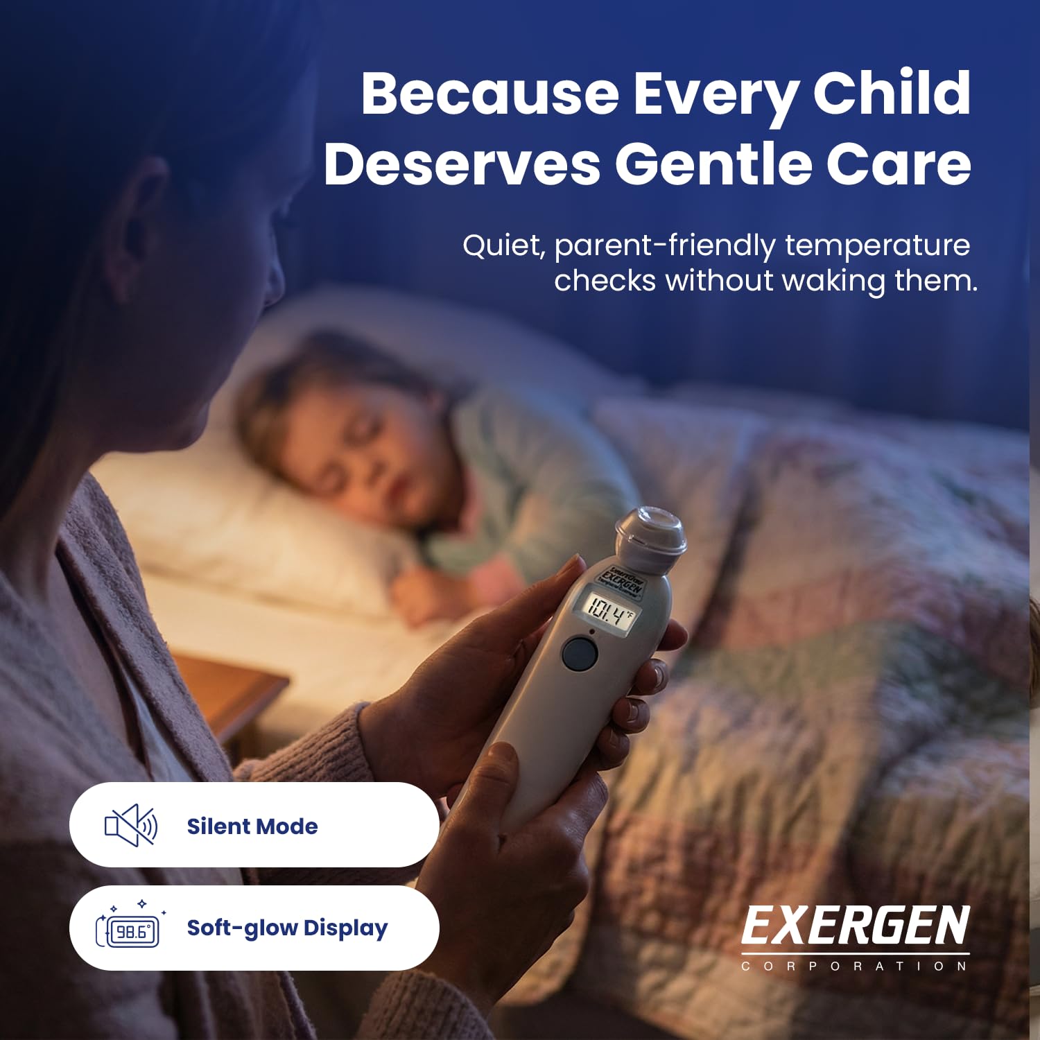 Exergen TAT-2000C rear battery compartment highlights quick, tool-free battery replacement.