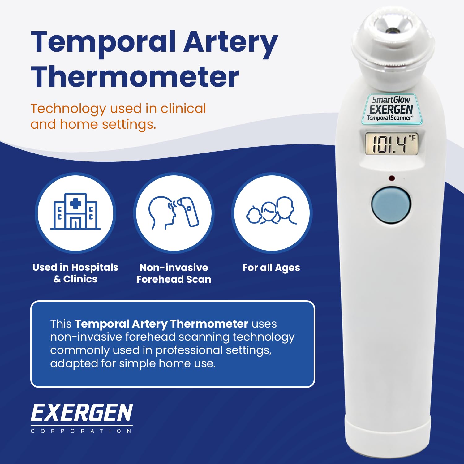Exergen TAT-2000C travel-ready compact size fits in bags for on-the-go checks.
