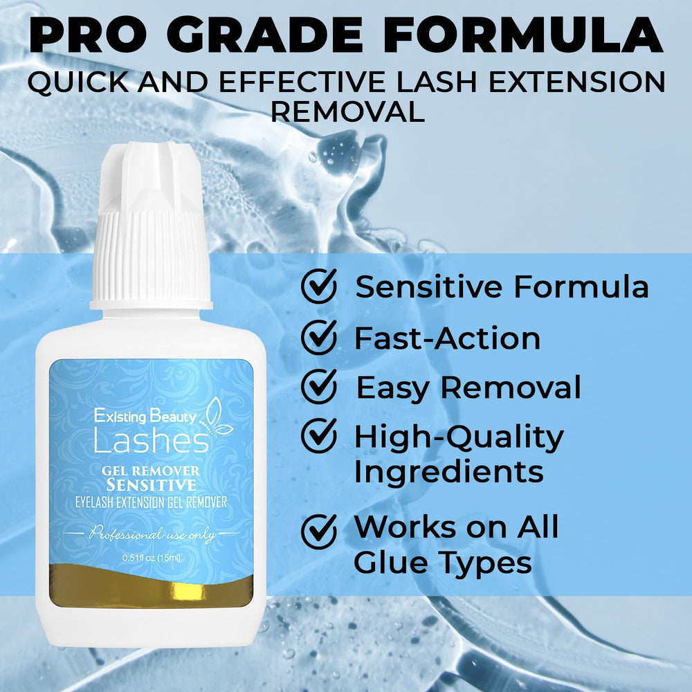 Existing Beauty Clear Lash Remover Gel shows visibility during removal and precise application.