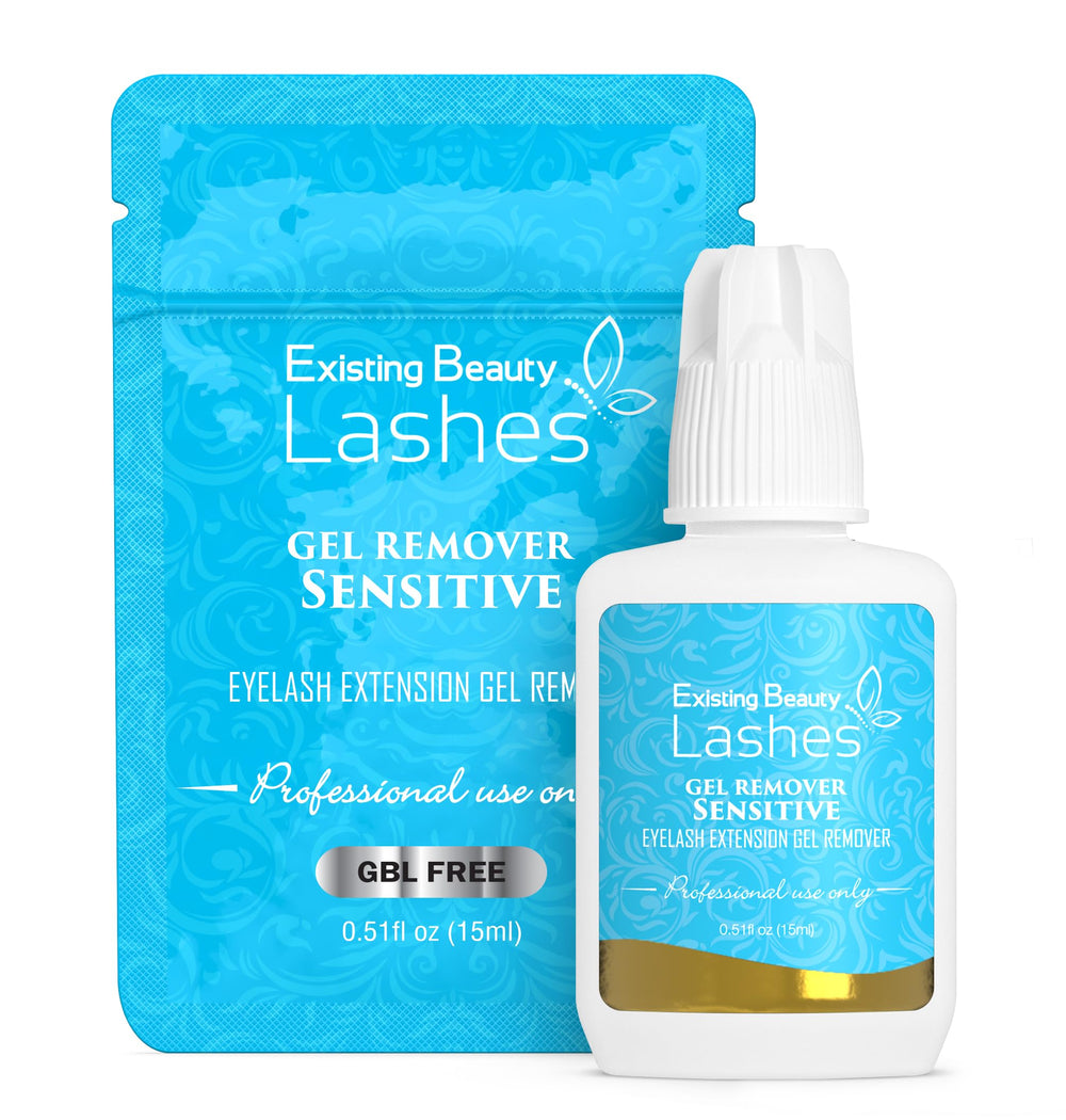 Existing Beauty Sensitive Lash Remover bottle demonstrates a gentle, effective option for lash extensions.
