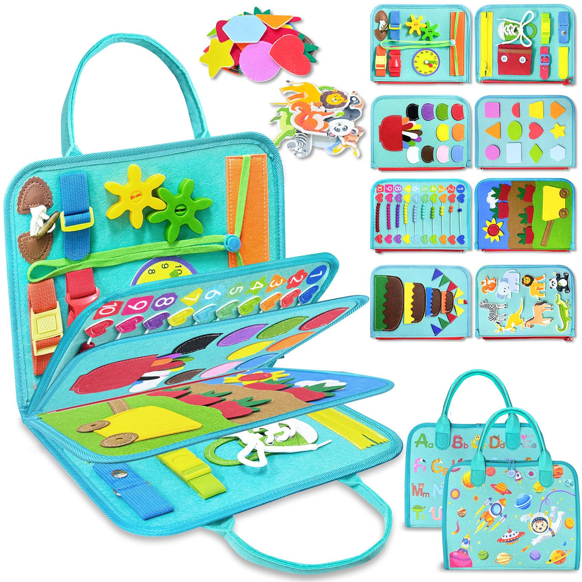 Exorany Busy Board 8 pages: engaging Montessori activities for toddlers.