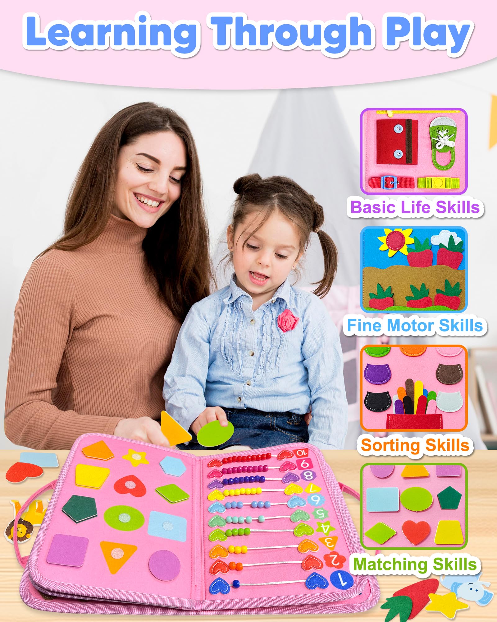 Exorany Busy Board animal puzzles encourage recognition and problem-solving during quiet play.