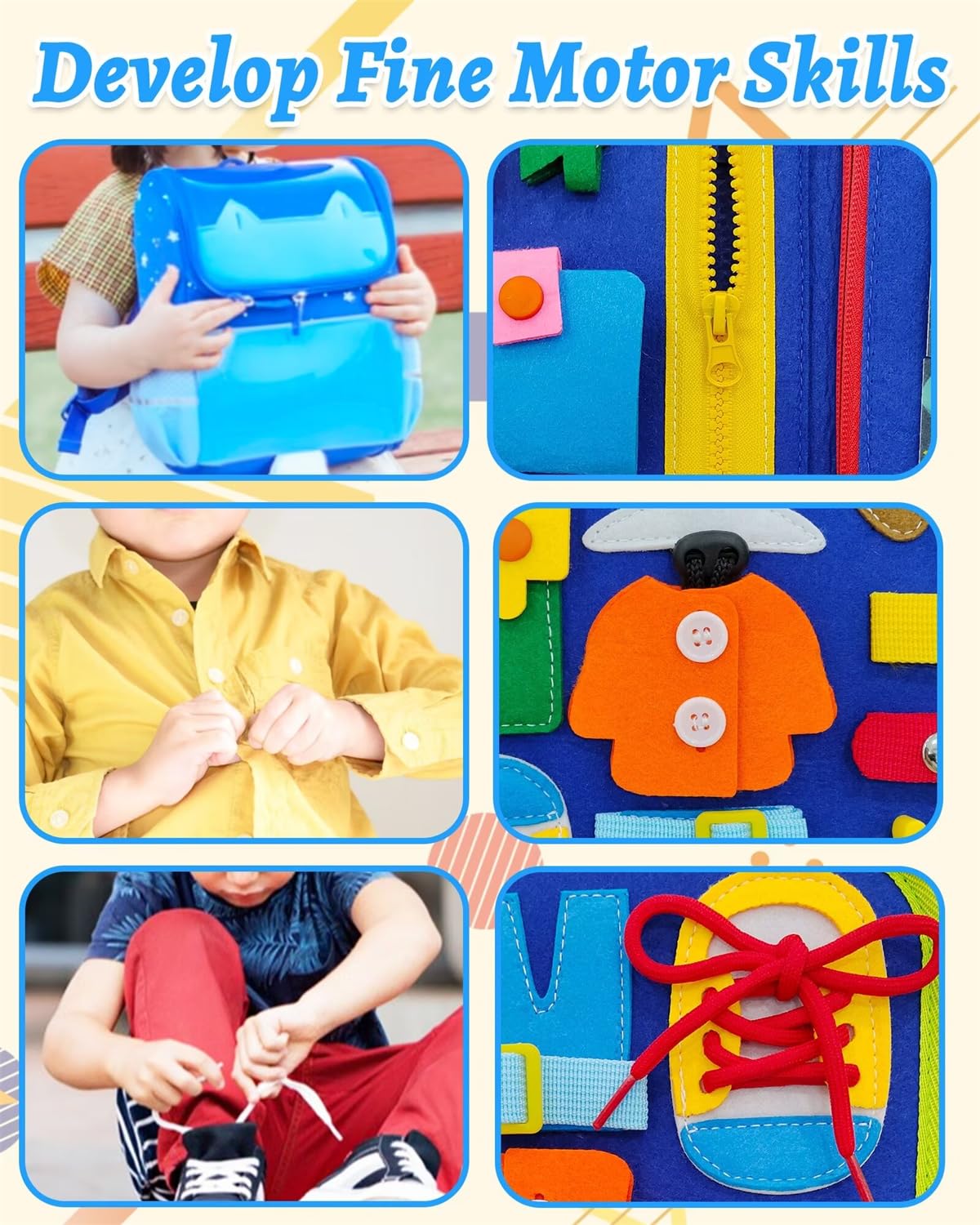 Exorany Busy Board back cover with dinosaurs enhances creative play.