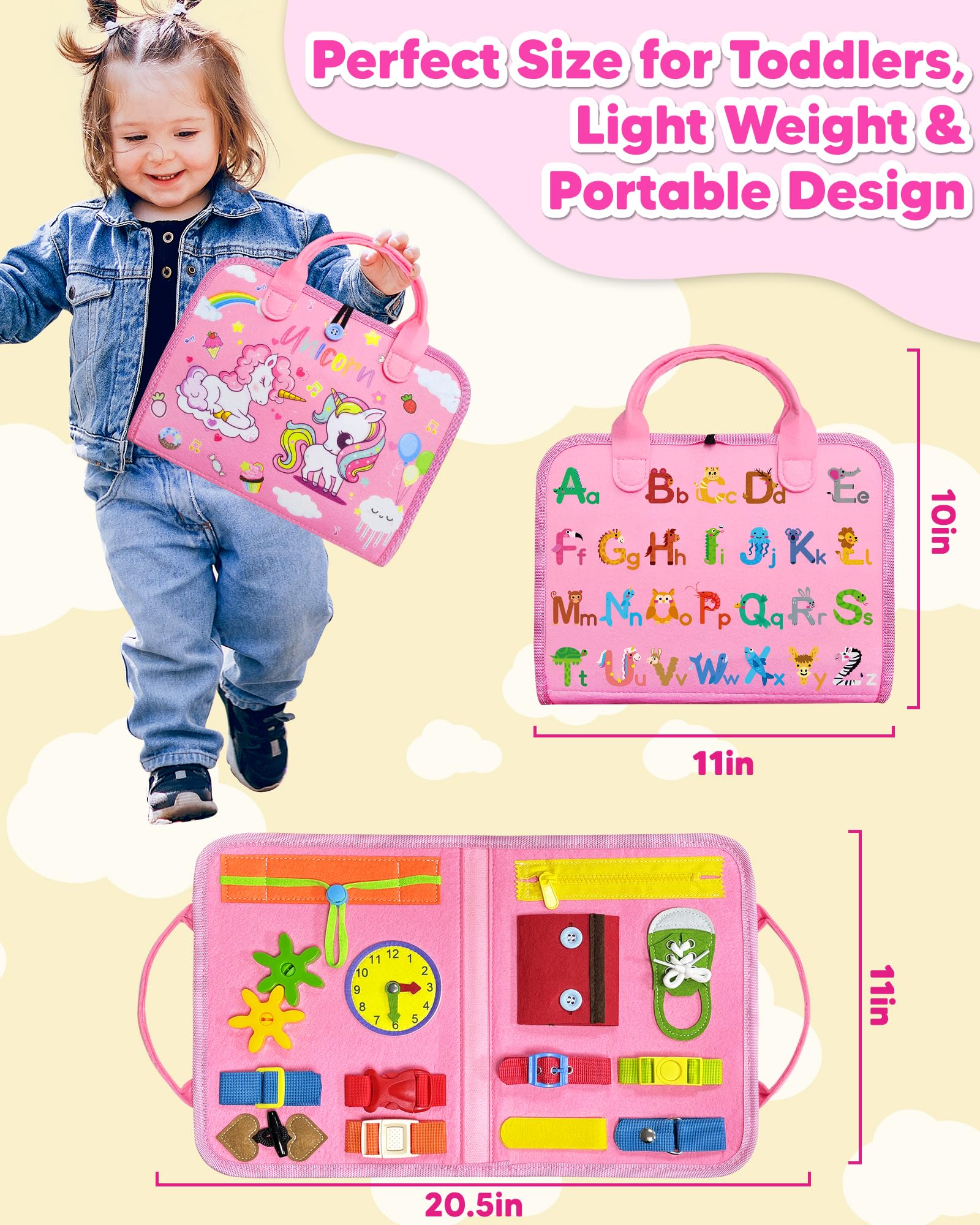 Exorany Busy Board travel-friendly design keeps toddlers engaged on plane or car journeys.