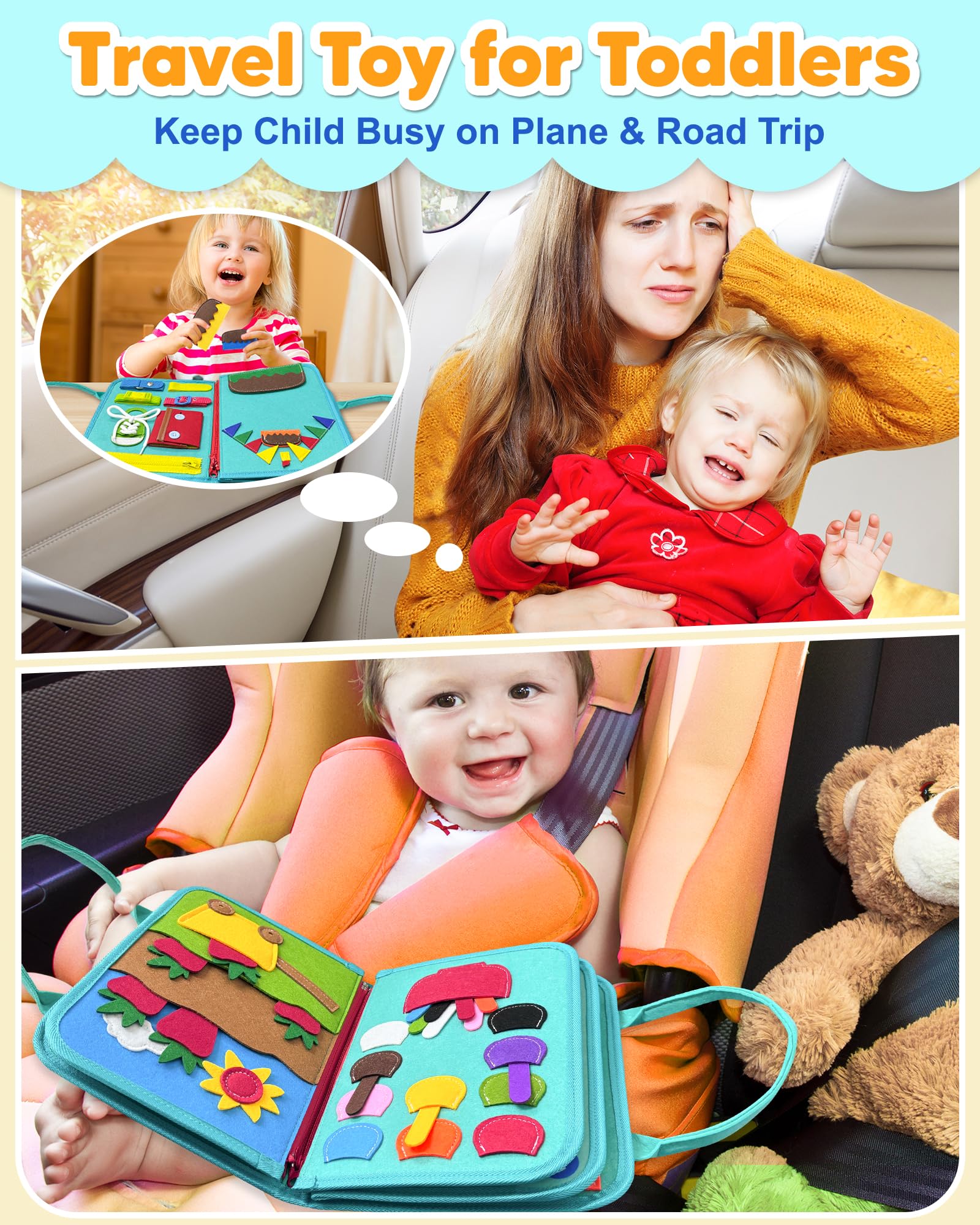 Exorany Busy Board zippers: improve fine motor skills with practical fastenings.