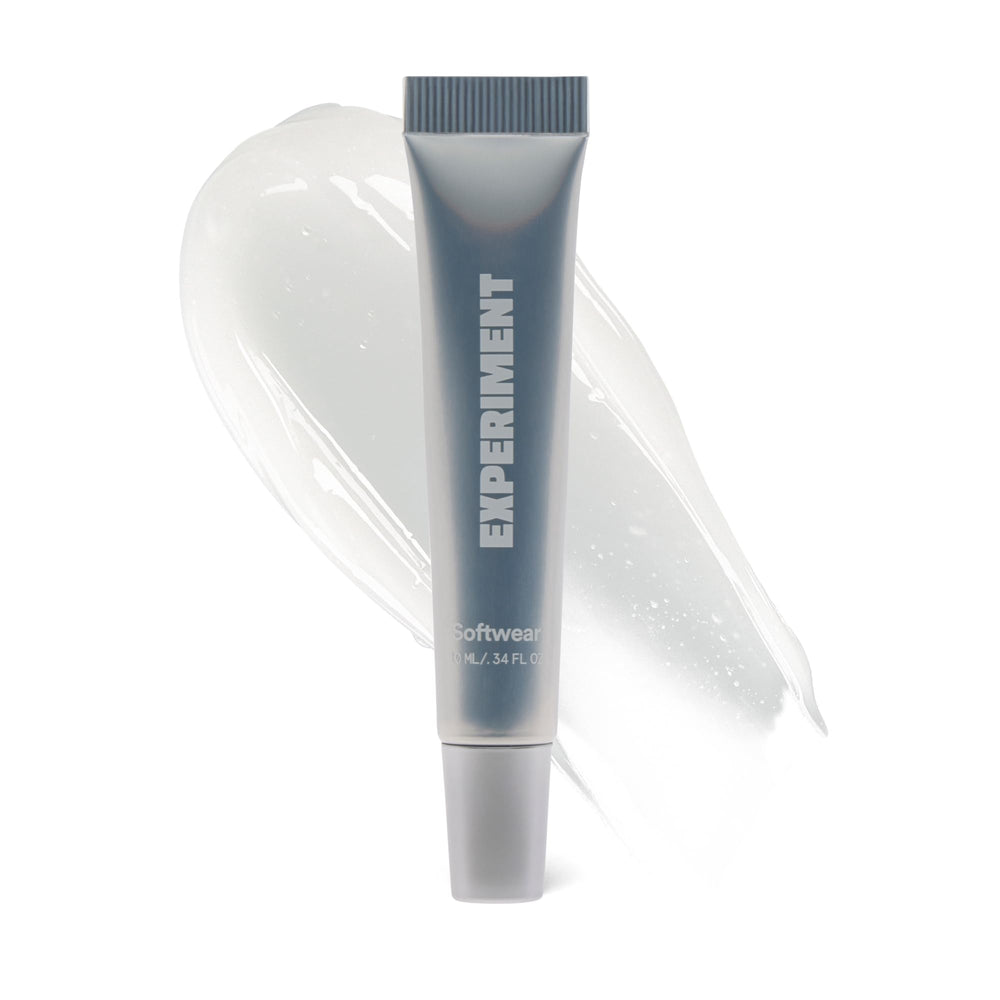 Experiment Softwear lip balm tube closeup showing smoothing hydration.