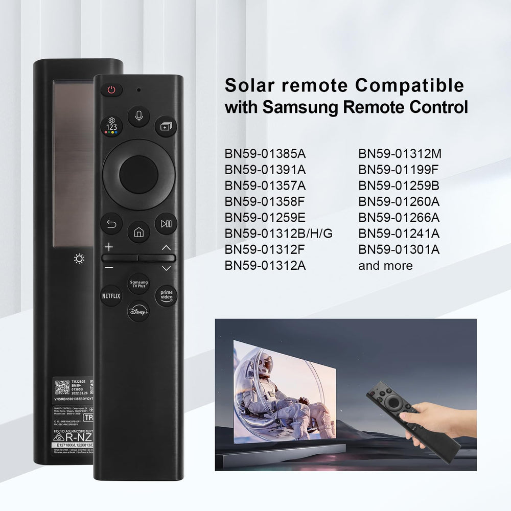 ExploreHome BN59-01385A voice remote in use, one-touch streaming.