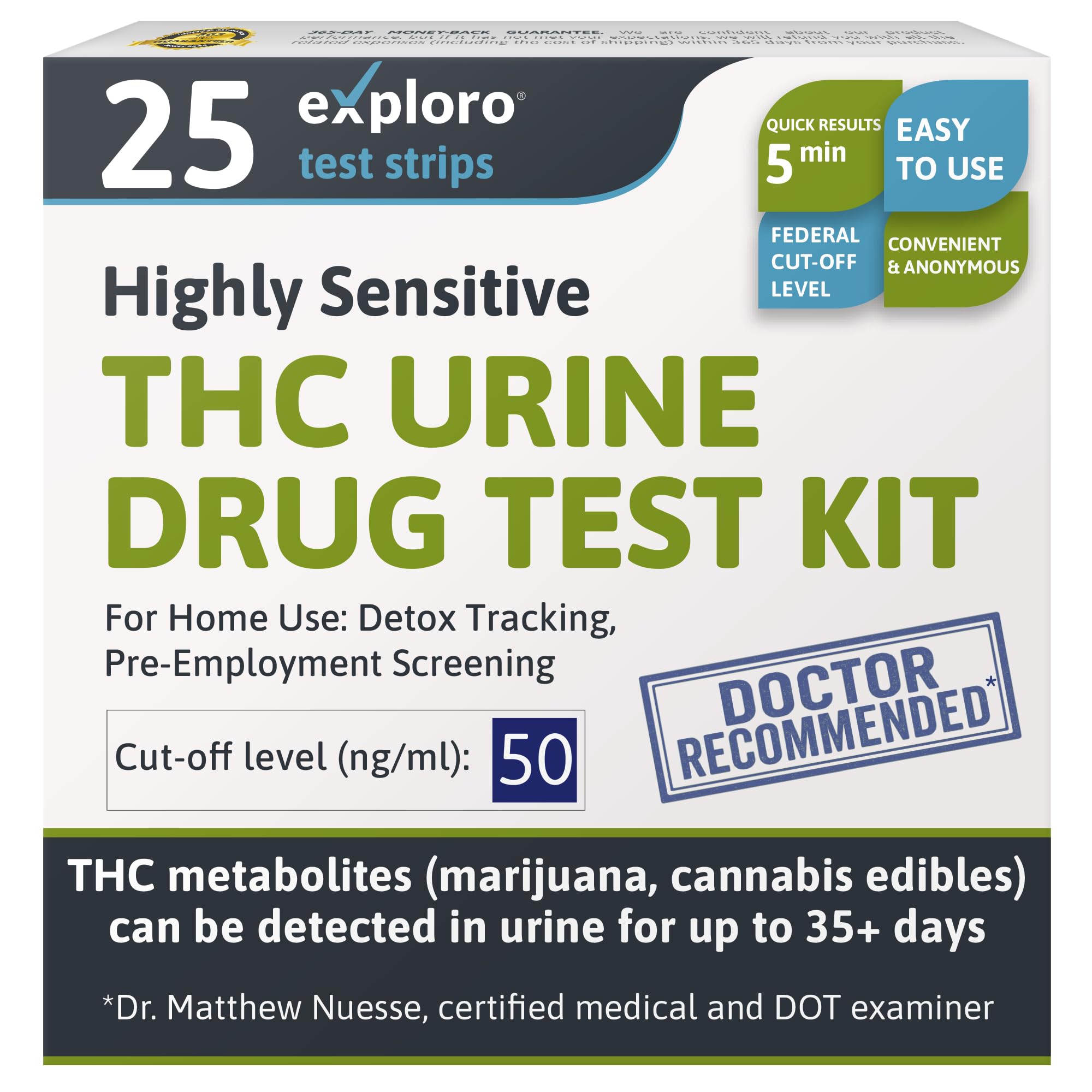 Exploro THC test kit 25-pack for bulk home testing and convenience.