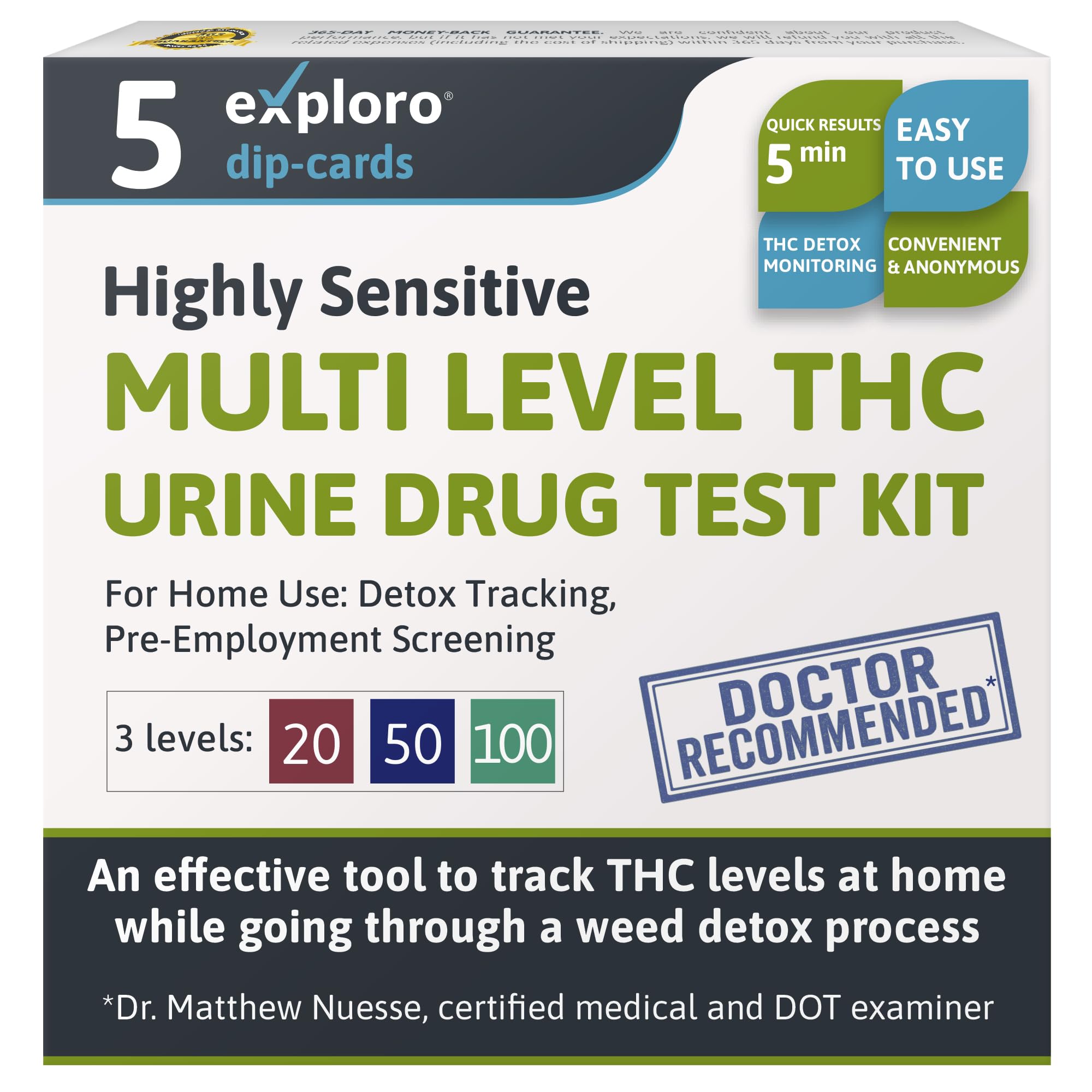 Exploro THC test box and strips for private at-home testing.
