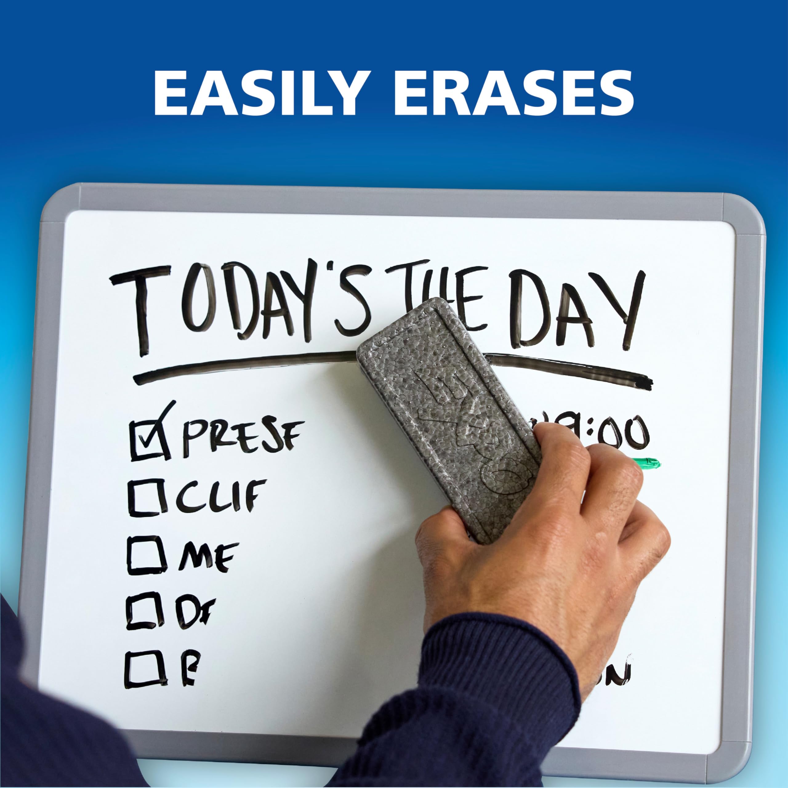 EXPO black dry erase markers offer quick-drying, smear-free writing.