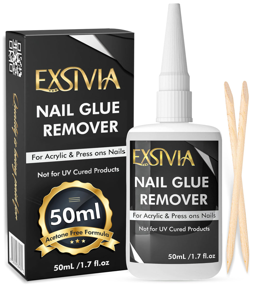 EXSIVIA Nail Glue Remover 50ml bottle enables gentle, fast removal of press-on nails.