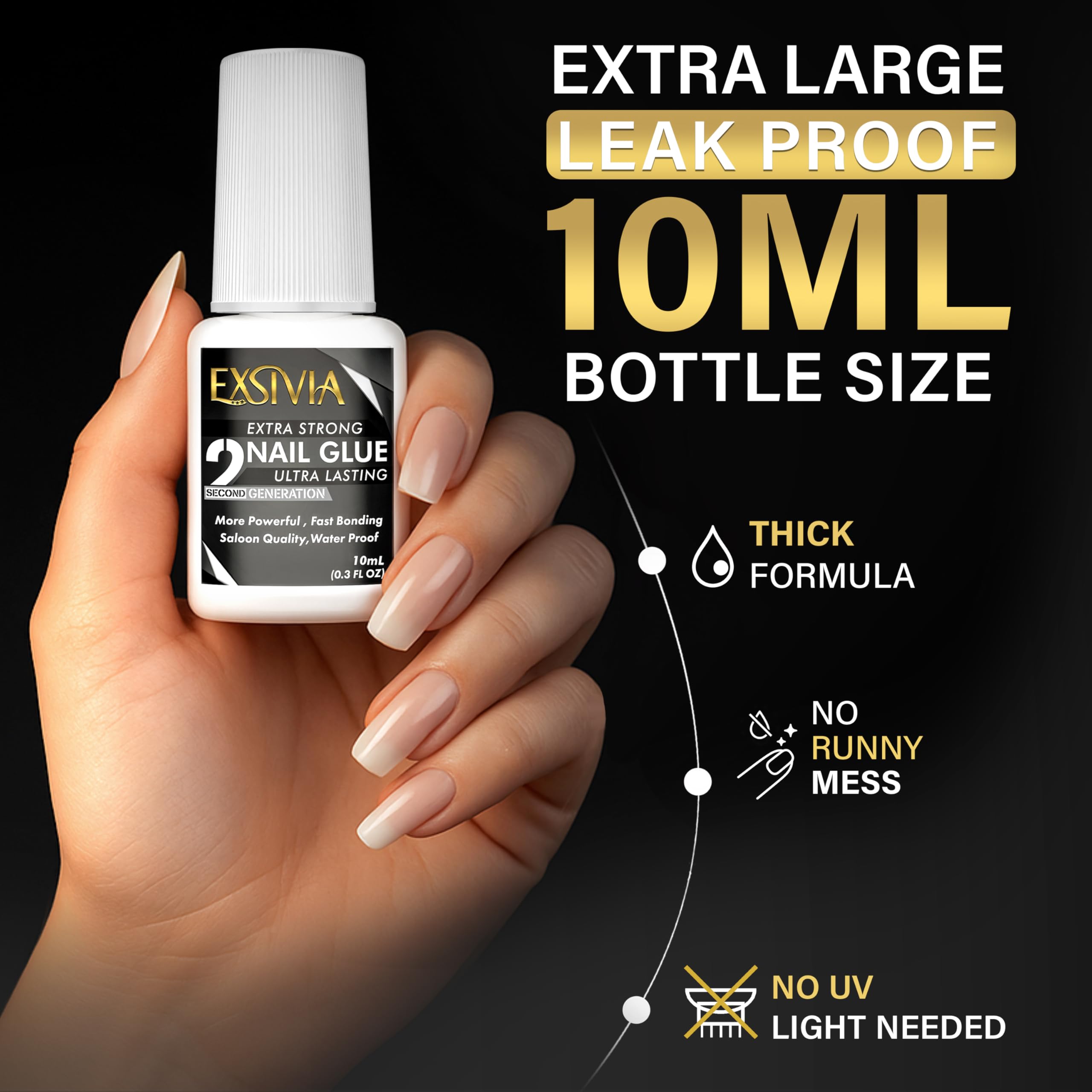 EXSIVIA brush-on applicator delivers smooth coverage for press-on nails