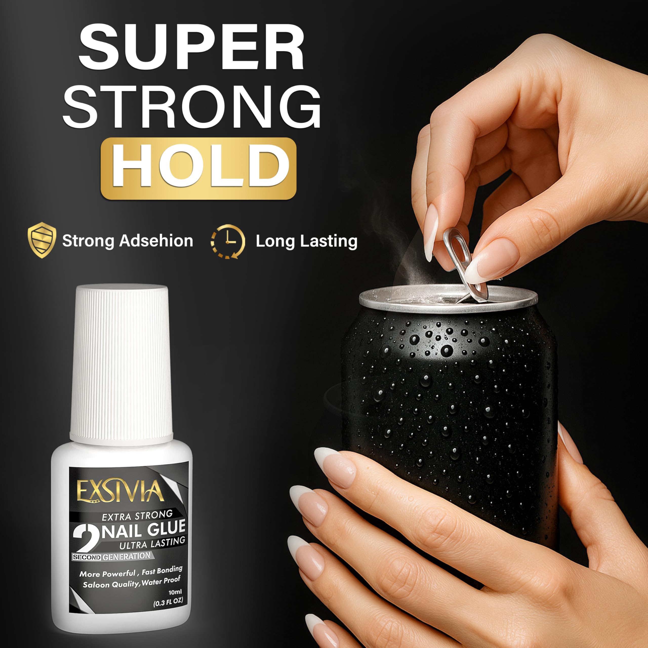 EXSIVIA drying clear on nails for a natural look and durable hold