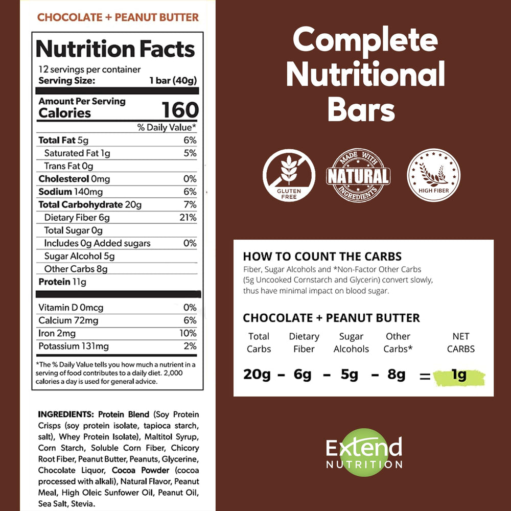 Extend Bar chocolate peanut butter close-up highlights creamy texture.