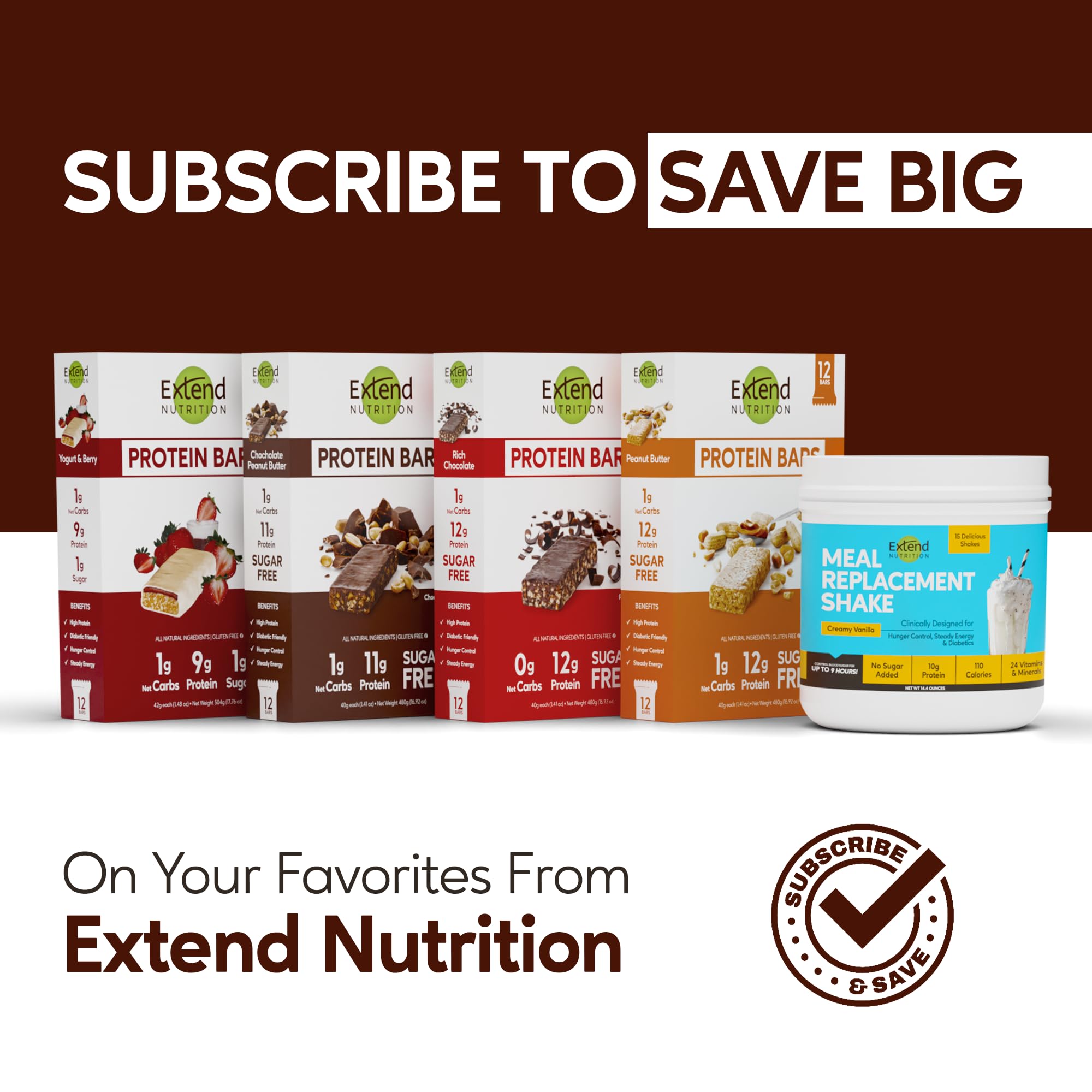 Extend Bar Variety Pack front—12-bar mix for balanced snacks.