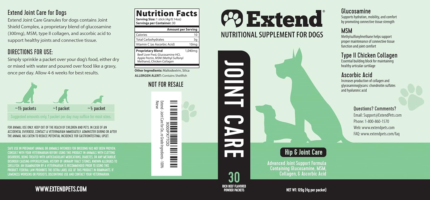 Extend USA-made dog joint supplement packaging shown