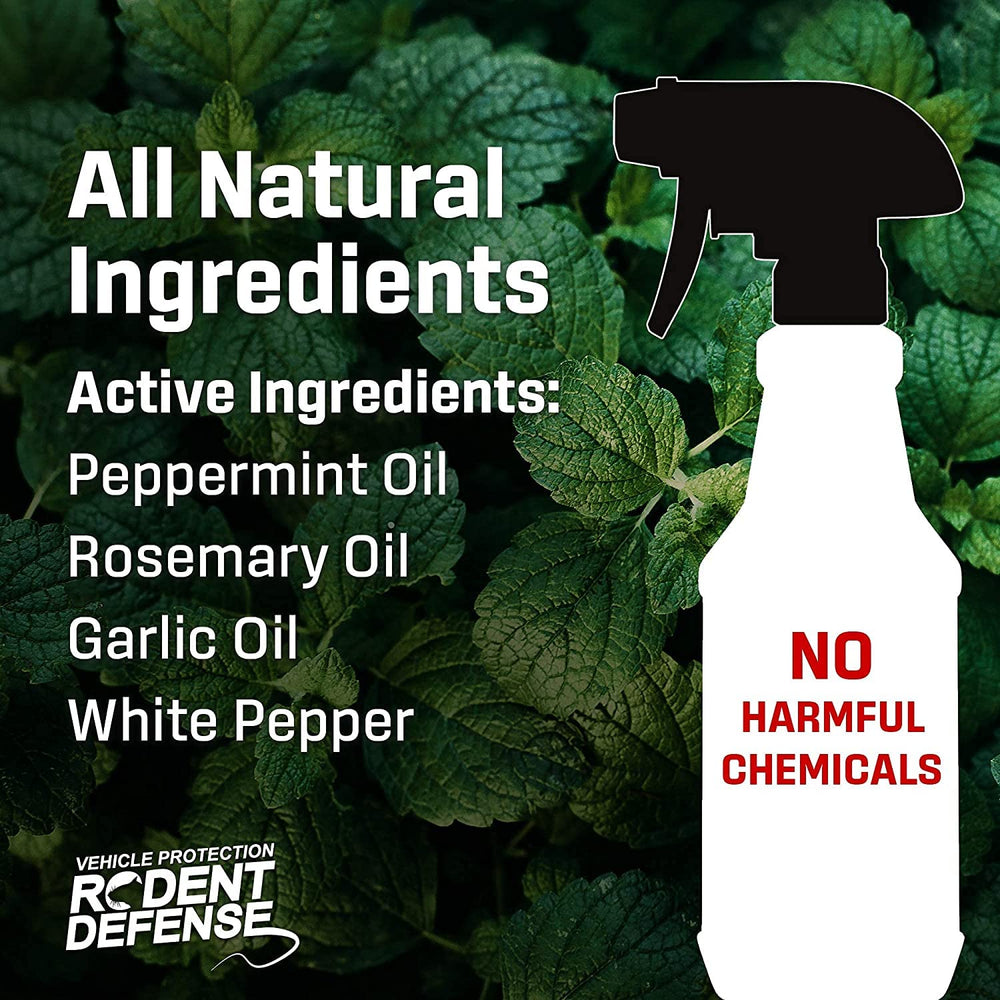 Exterminators Choice spray in action deterring mice and rats on vehicles.