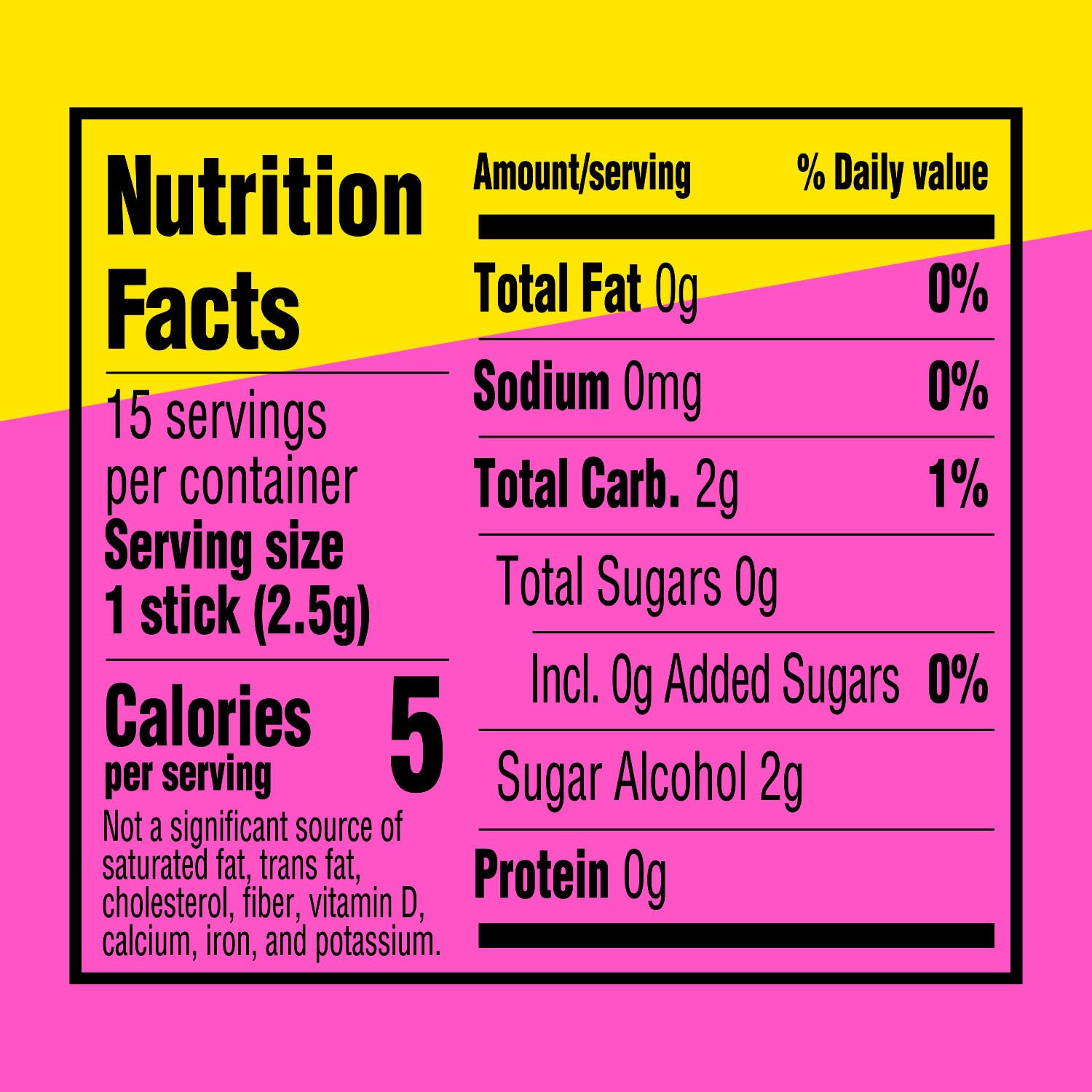 Extra Pink Lemonade Gum inner pack back highlights 15 sticks per pack for easy sharing.