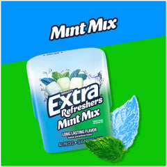 Extra Refreshers Mint Mix Gum bottle open, quick minty pick-me-up on the go.