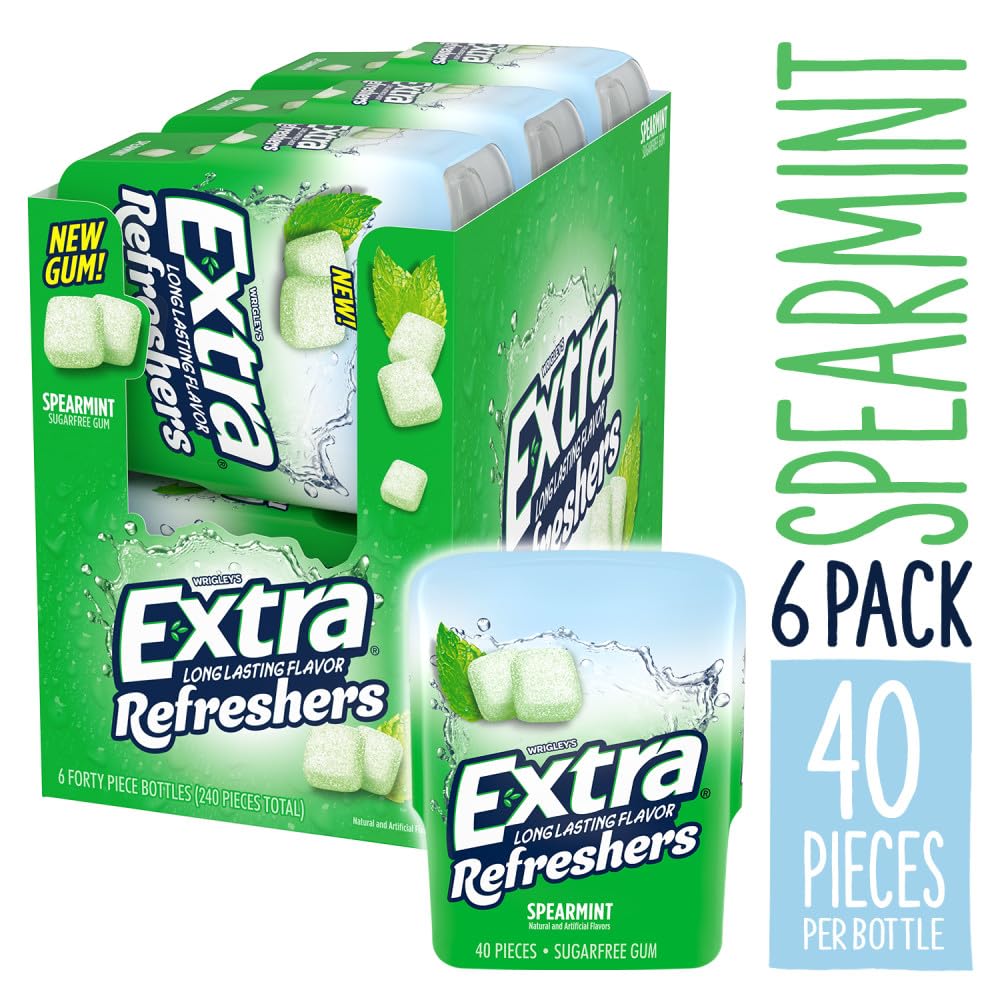 Extra Refreshers Spearmint gum on desk setup for quick refresh.